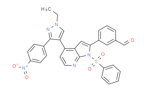 08MH15 | 942920-00-5 | 3-(4-(1-ethyl-3-(4-nitrophenyl)-1H-pyrazol-4-yl)-1-(phenylsulfonyl)-1H-pyrrolo[2,3-b]pyridin-2-yl)benzaldehyde