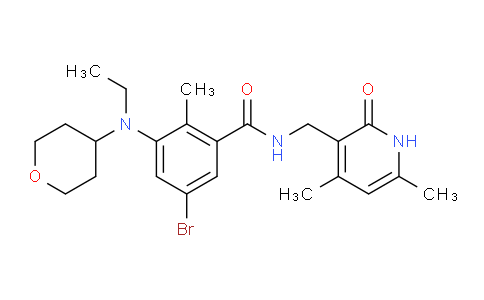 6G0815 | 1403257-80-6 | 5-Bromo-N-((1,2-dihydro-4,6-dimethyl-2-oxo-3-pyridinyl)methyl)-3-(ethyl(tetrahydro-2H-pyran-4-yl)amino)-2-methylbenzamide