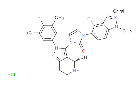 75CK17 | 2212022-57-4 | (S)-1-(4-fluoro-1-methyl-1H-indazol-5-yl)-3-(2-(4-fluoro-3,5-dimethylphenyl)-4-methyl-4,5,6,7-tetrahydro-2H-pyrazolo[4,3-c]pyridin-3-yl)-1,3-dihydro-2H-imidazol-2-one hydrochloride