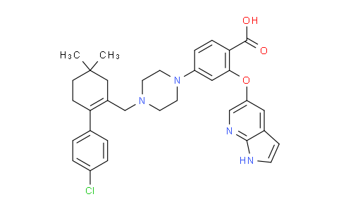 8U6K15 | 1257045-37-6 | 4-[4-[[2-(4-chlorophenyl)-5,5-dimethylcyclohexen-1-yl]methyl]piperazin-1-yl]-2-(1H-pyrrolo[2,3-b]pyridin-5-yloxy)benzoic acid