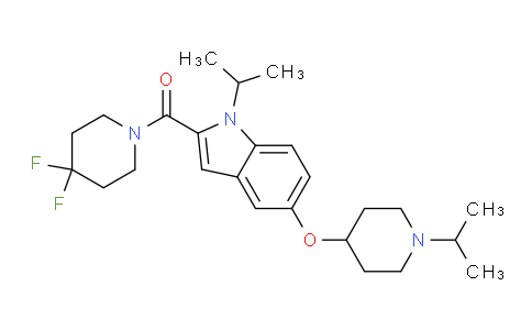 6T2H25 | 872030-17-6 | Piperidine, 4,4-difluoro-1-[[1-(1-Methylethyl)-5-[[1-(1-Methylethyl)-4-piperidinyl]oxy]-1H-indol-2-yl]carbonyl]- (9CI)